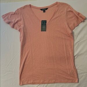 Lauren Ralph Lauren Dusty Pink V-Neck Short Sleeve Tee